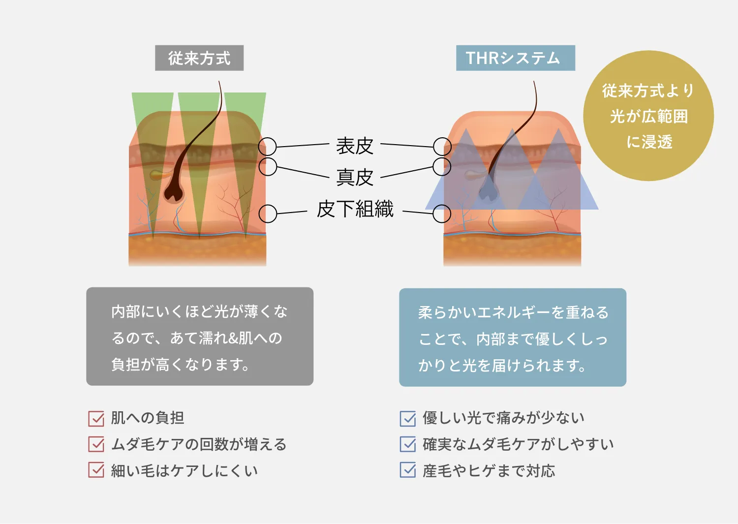 THRシステム　従来方式より光が広範囲に浸透