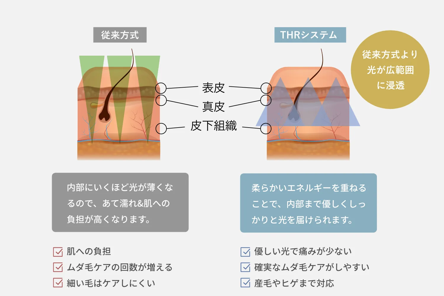 THRシステム　従来方式より光が広範囲に浸透